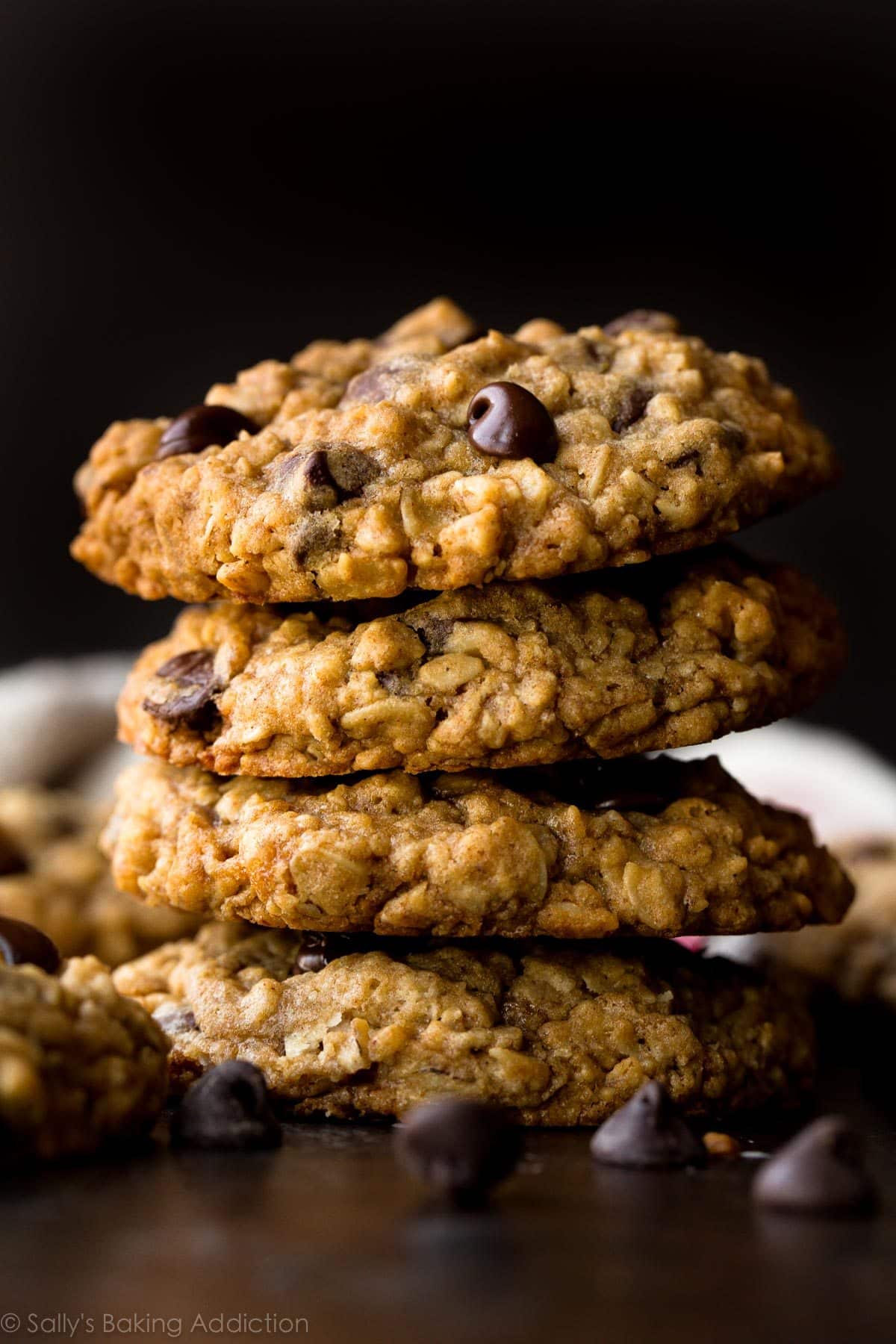 stack of oatmeal chocolate chip cookies